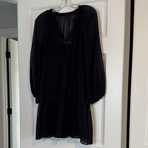 Abercrombie & Fitch Black Sheer Long-Sleeve Mini Dress